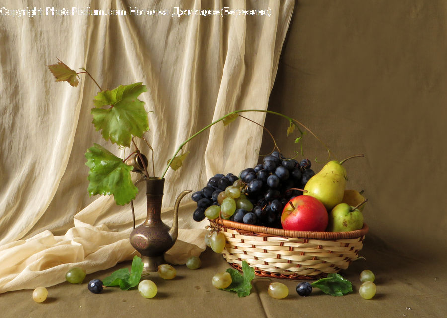 Apple, Fruit, Grapes, Glass, Goblet, Bowl, Basket