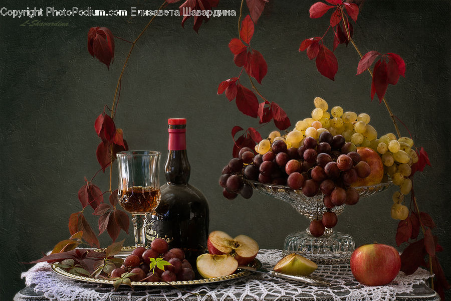 Glass, Goblet, Fruit, Grapes, Acanthaceae, Annonaceae, Blossom