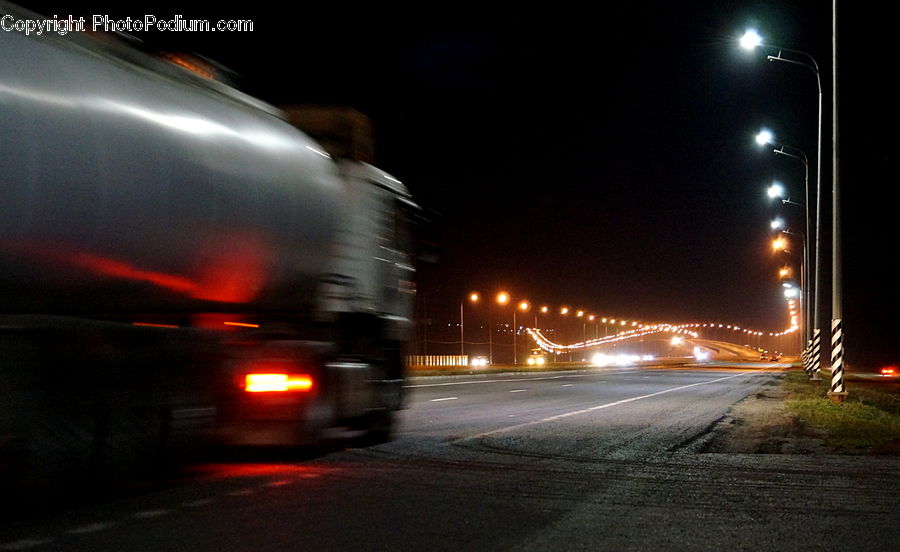 Headlight, Light, Parking, Parking Lot, Night, Outdoors, Trailer Truck