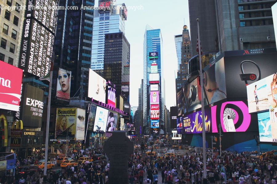 Crowd, City, Downtown, Parade, Metropolis, Urban, Building