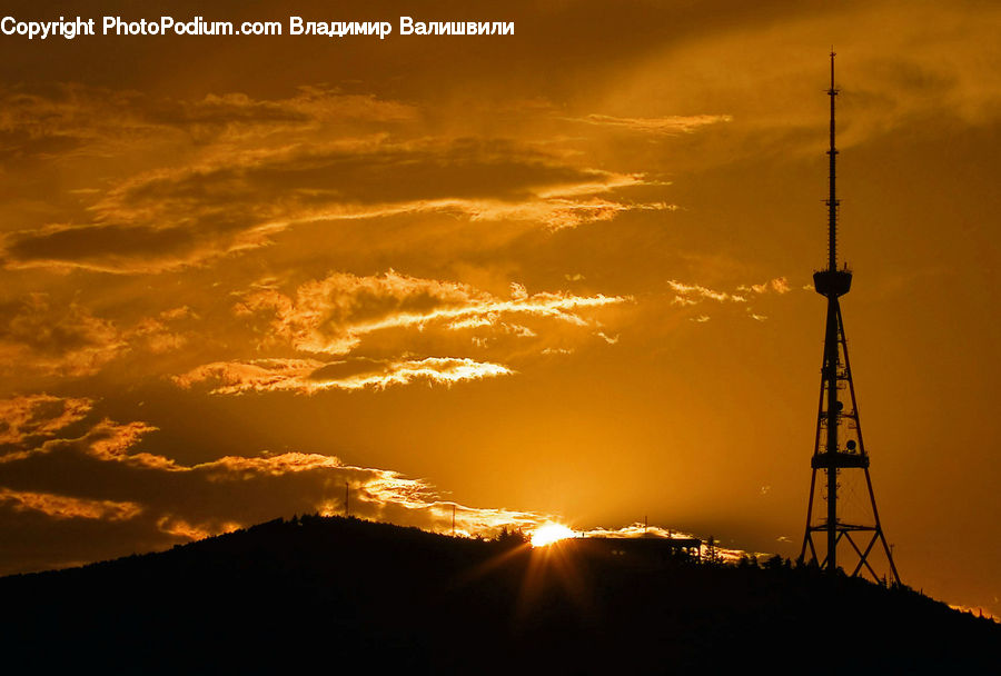 Antenna, Silhouette, Architecture, Tower, Dusk, Outdoors, Sky