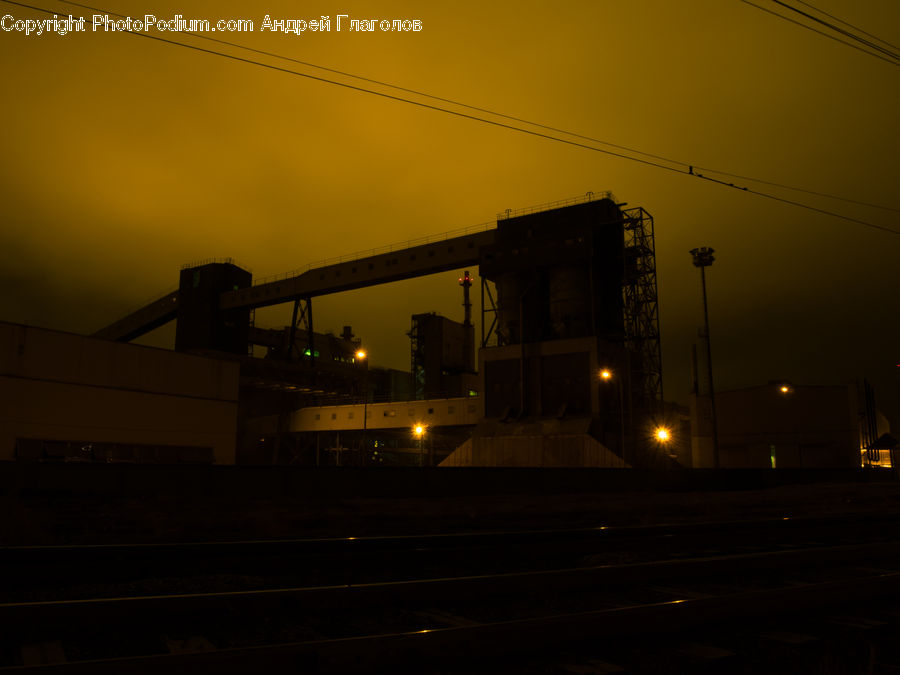 Construction, Night, Outdoors, Factory, Refinery, City, Downtown