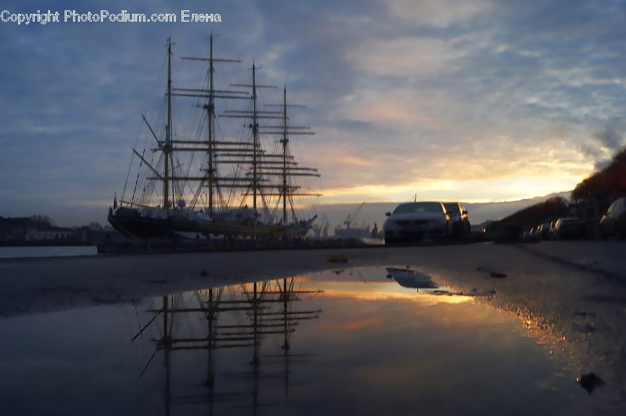 Boat, Yacht, Dawn, Dusk, Red Sky, Sky, Sunrise