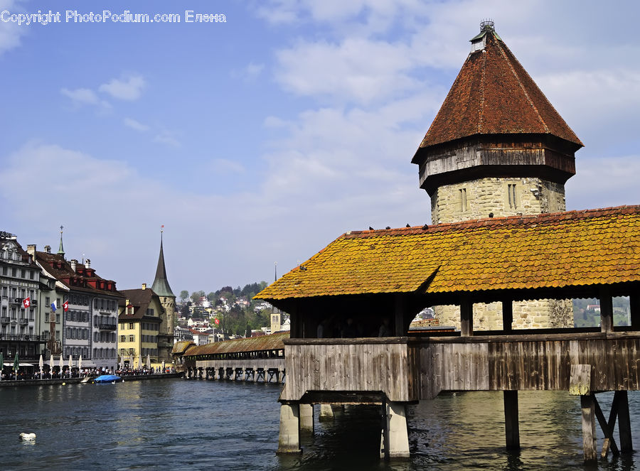 Building, Downtown, Town, Gazebo, Castle, Ditch, Fort