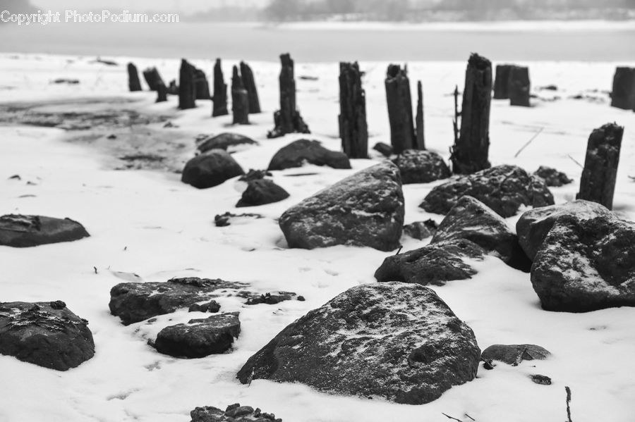 Rock, Coal, Ice, Outdoors, Snow, Coast, Sea