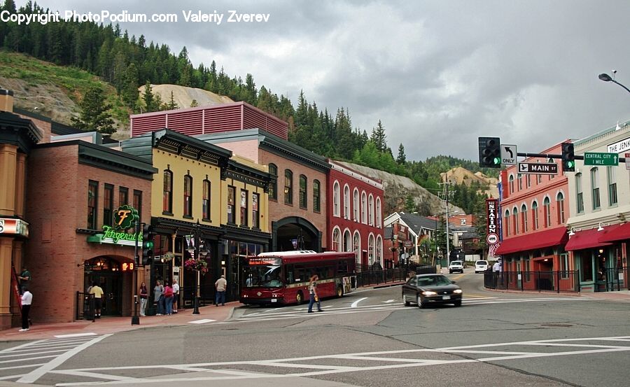 Bus, Vehicle, Intersection, Road, Building, Downtown, Town