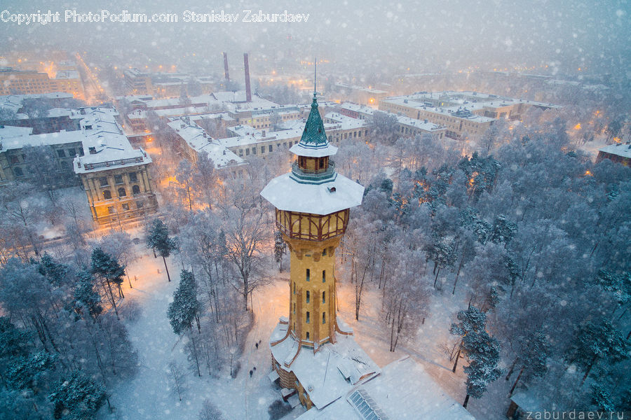 Aerial View, Architecture, Bell Tower, Clock Tower, Tower, Brick, Ice