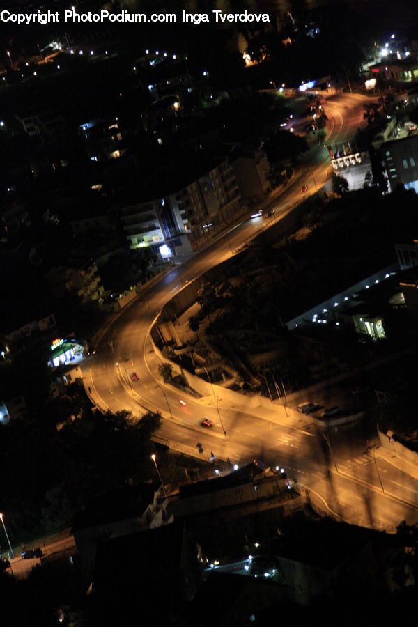 Night, Outdoors, City, Downtown, Metropolis, Urban, Aerial View