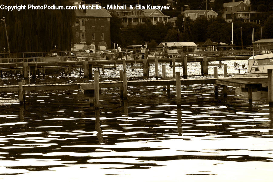 Boat, Watercraft, Dock, Landing, Pier, Bench, Building