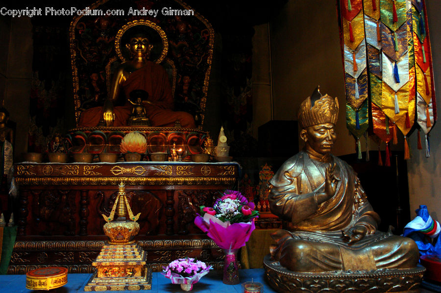 Buddha, Person, Shrine, Temple, Plant, Potted Plant, Floral Design