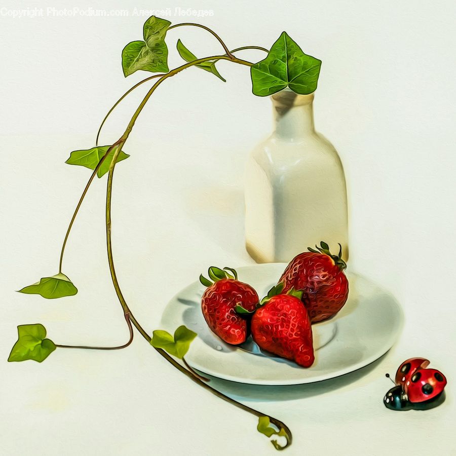 Fruit, Strawberry, Dessert, Food, Cherry, Flower Arrangement, Ikebana