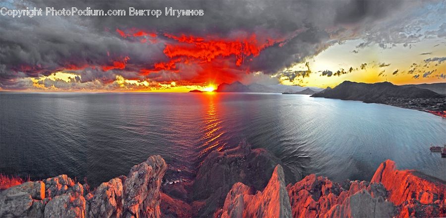 Eruption, Volcano, Dusk, Outdoors, Sky, Sunlight, Sunrise