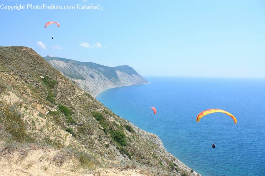 Adventure, Flight, Gliding, Parachute, Promontory, Cliff, Outdoors
