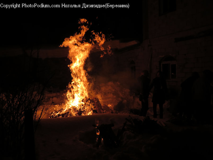 Bonfire, Campfire, Fire, Flame, Night, Outdoors, Alley