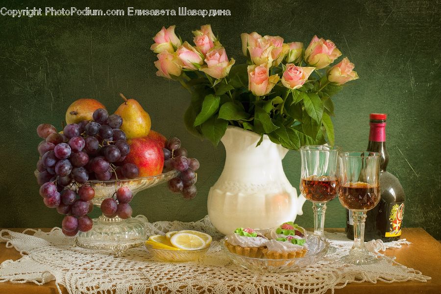 Glass, Goblet, Beverage, Drink, Fruit, Grapes, Dessert