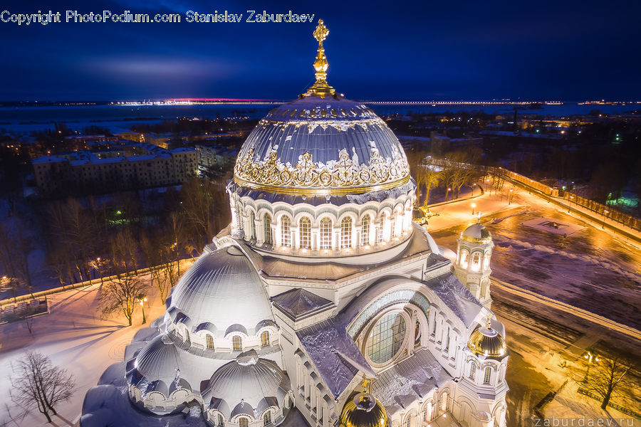 Architecture, Dome, Night, Outdoors, Cathedral, Church, Worship