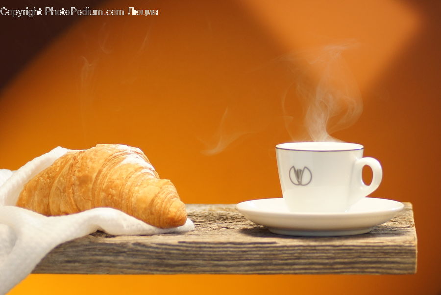 Bread, Croissant, Food, Cup, Coffee Cup, Porcelain, Saucer