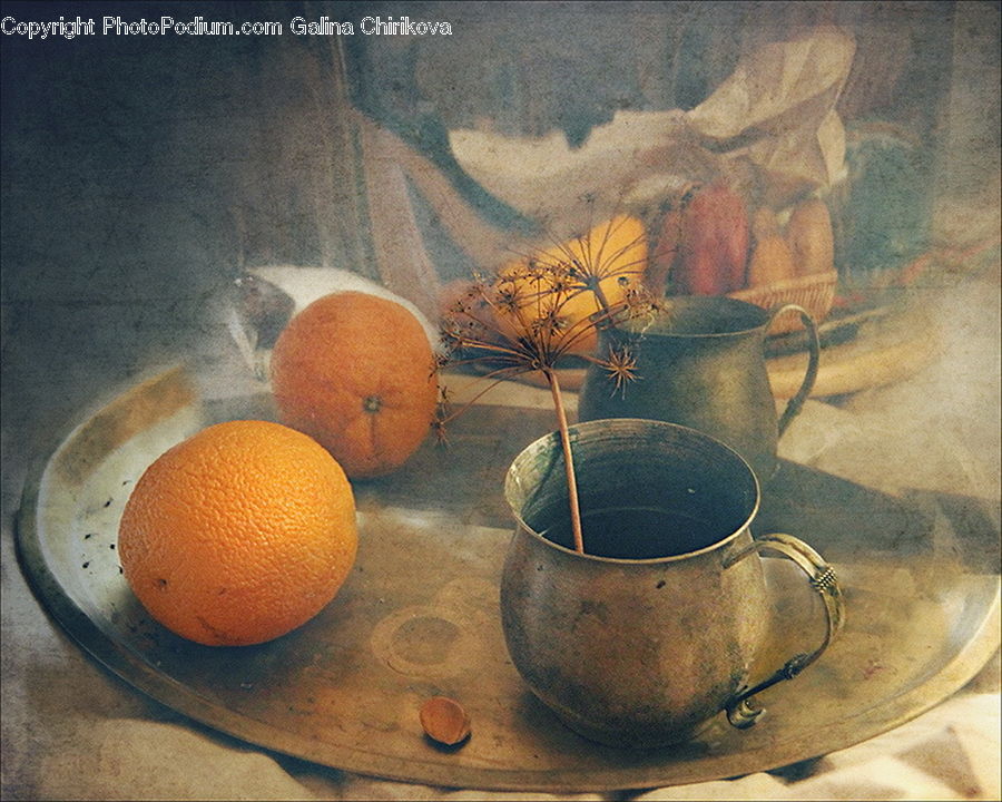 Citrus Fruit, Fruit, Orange, Glass, Goblet, Flower Arrangement, Ikebana