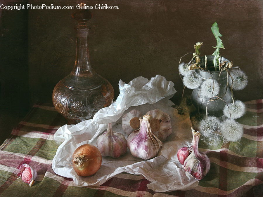 Garlic, Plant, Glass, Goblet, Produce, Vegetable, Blossom