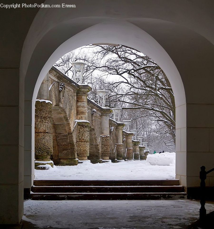 Arch, Ice, Outdoors, Snow, Bench, Architecture, Church