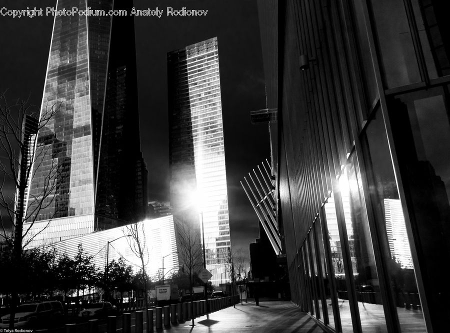 City, Downtown, Urban, Column, Pillar, Flare, Light