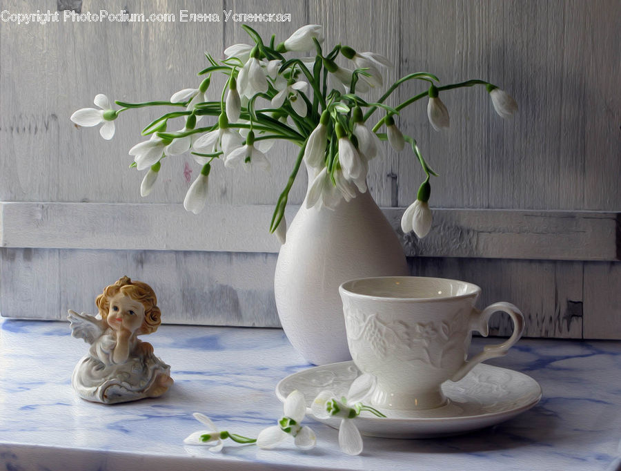 Plant, Potted Plant, People, Person, Human, Figurine, Coffee Cup