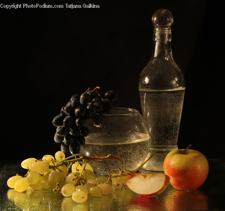 Apple, Fruit, Grapes, Glass, Goblet, Beverage, Drink