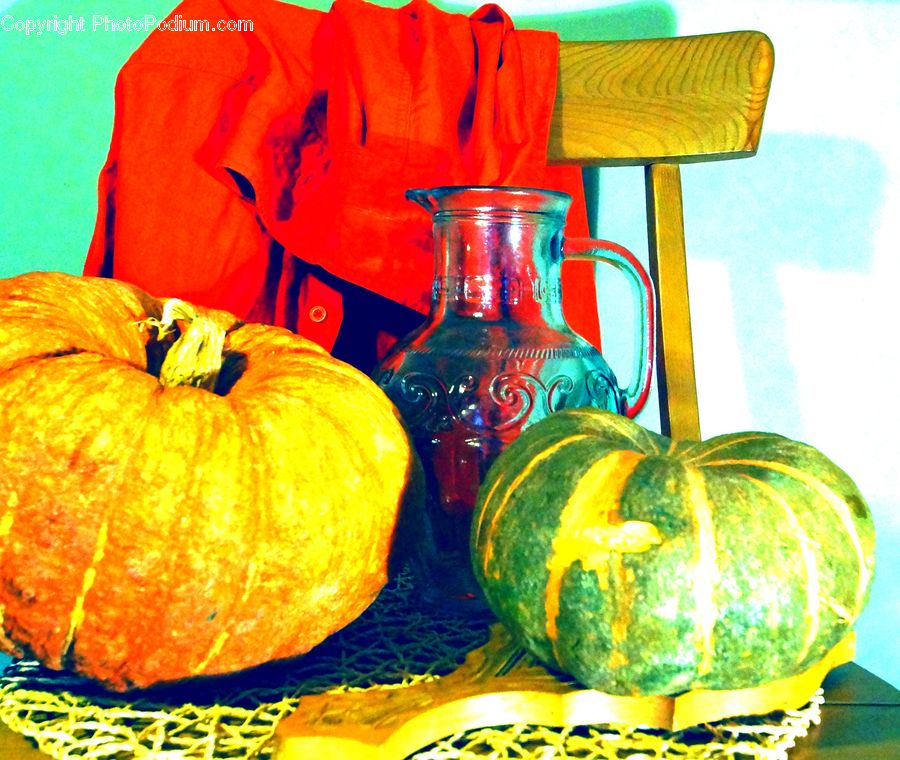 Pumpkin, Squash, Vegetable, Beverage, Drink, Art, Painting