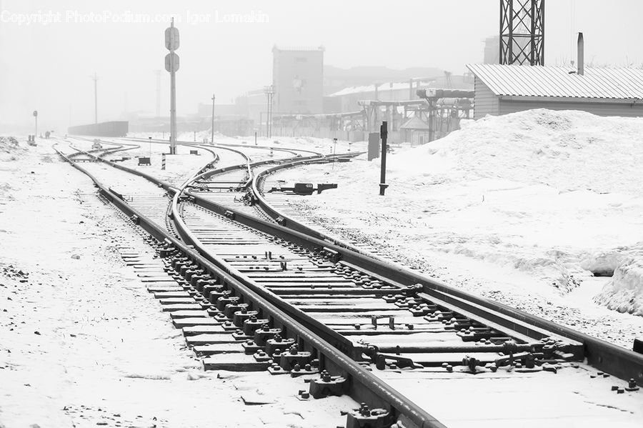 Rail, Train Track, City, Downtown, Urban, Intersection, Road