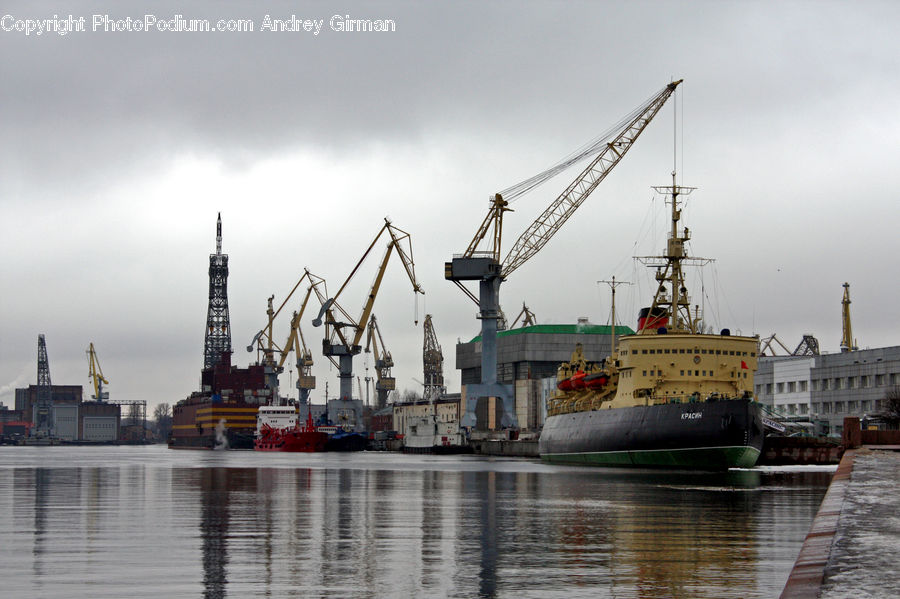 Constriction Crane, Ferry, Freighter, Ship, Tanker, Vessel, Dock