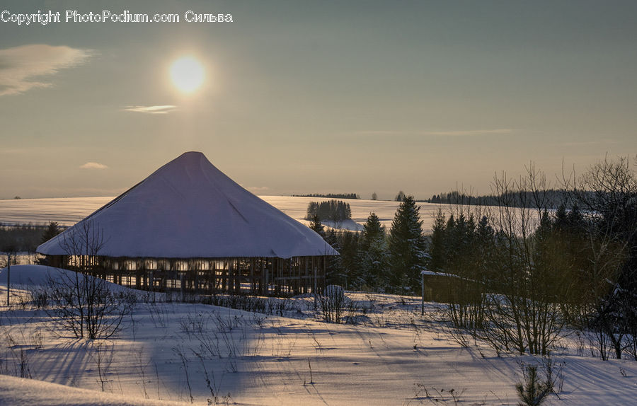 Building, Hut, Shelter, Gazebo, Ice, Outdoors, Snow
