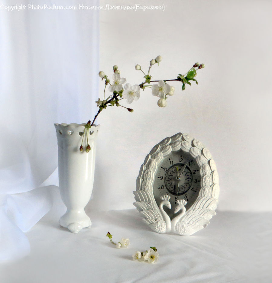 Glass, Goblet, Alarm Clock, Clock, Flower Arrangement, Ikebana, Plant
