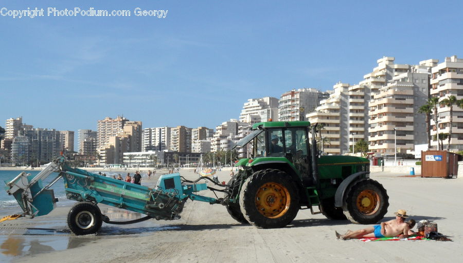 Tractor, Vehicle, Tire, Apartment Building, Building, High Rise, Engine