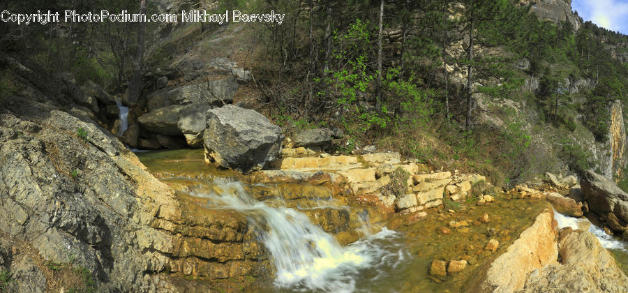 Forest, Grove, Land, Cliff, Outdoors, Vegetation, Creek