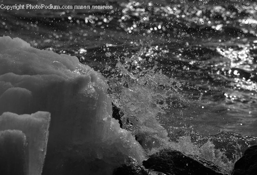 Water, Outdoors, Sea, Sea Waves, Ice, Snow, Rock
