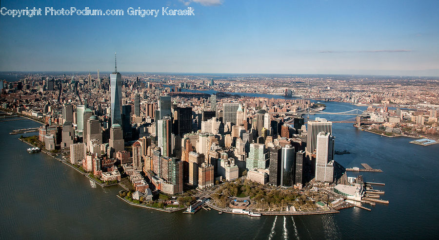 City, Downtown, Metropolis, Urban, Aerial View, Harbor, Port