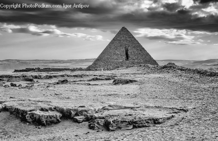 Ancient Egypt, Architecture, Pyramid, Triangle, Tree Stump, Outdoors, Storm