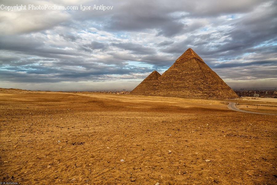 Ancient Egypt, Architecture, Pyramid, Triangle, Outdoors, Plateau, Desert