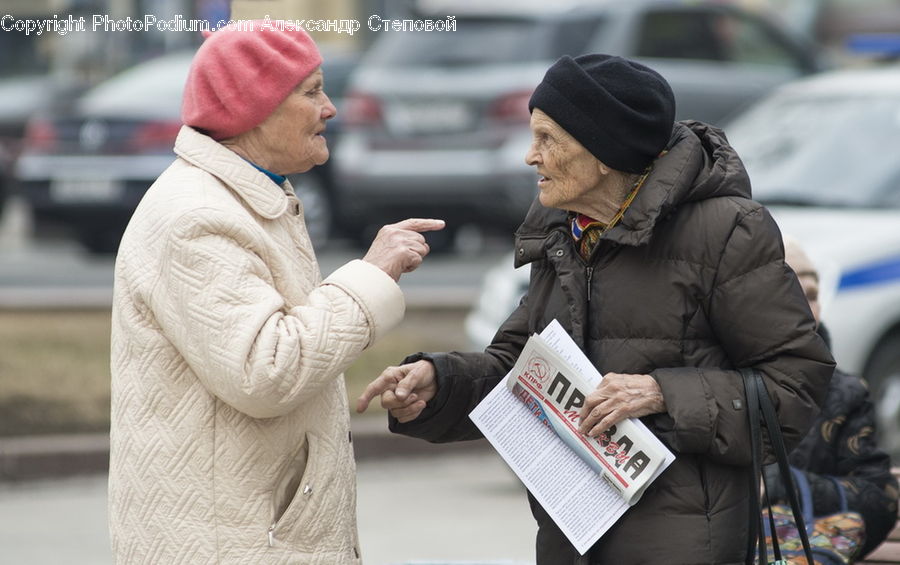 People, Person, Human, Newspaper, Text, Cardigan, Clothing