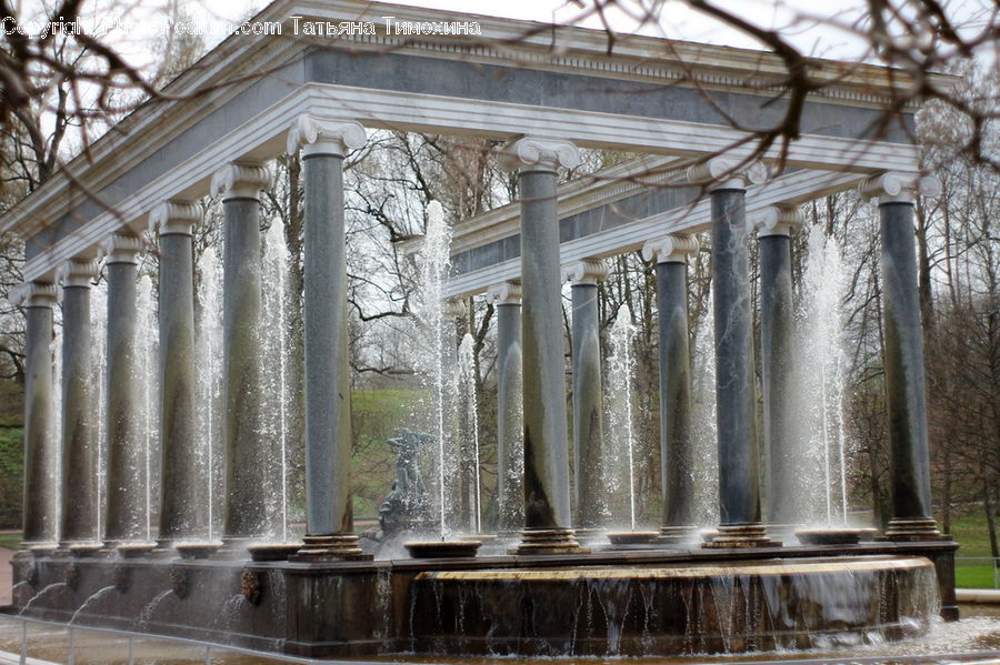 Fountain, Water, Column, Pillar, Architecture, Mansion, Gazebo