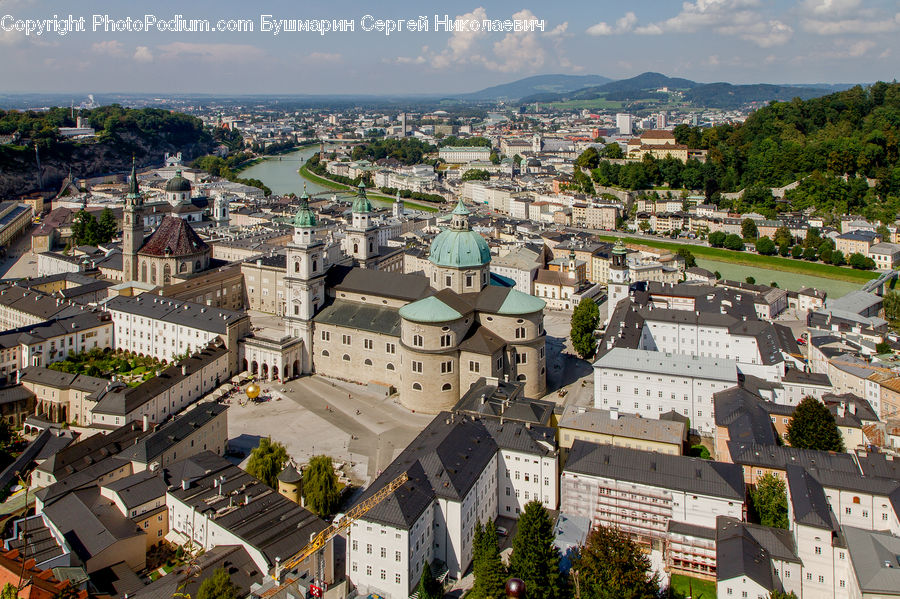 Aerial View, Building, Downtown, Town, Architecture, Cathedral, Church