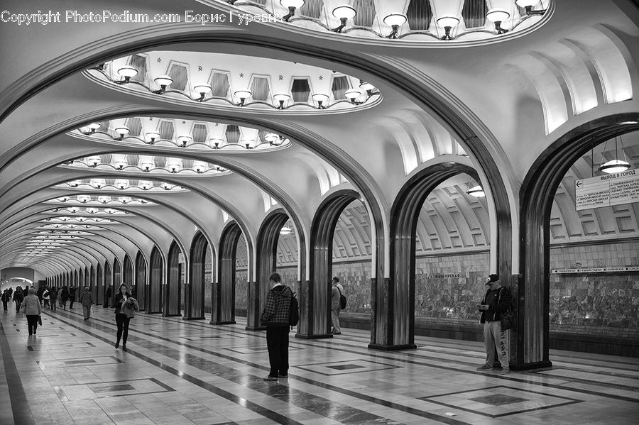 Subway, Train, Train Station, Vehicle, Arch, Arched, Person