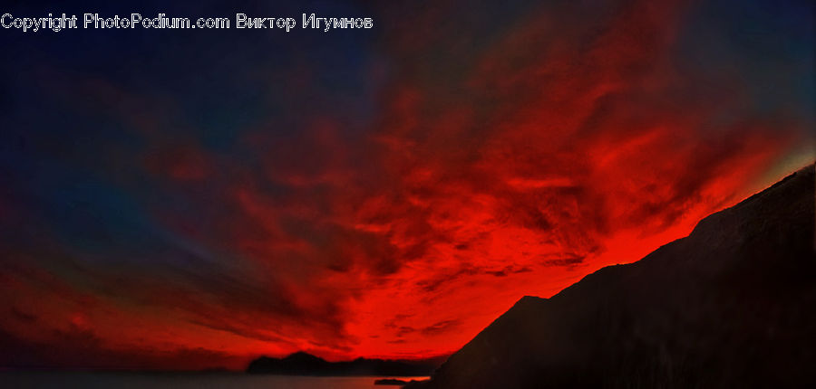 Eruption, Volcano, Dawn, Dusk, Red Sky, Sky, Sunrise