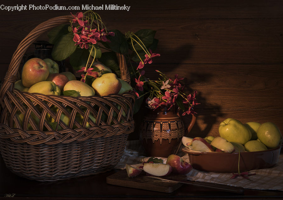 Plant, Potted Plant, Basket, Apple, Fruit, Floral Design, Flower
