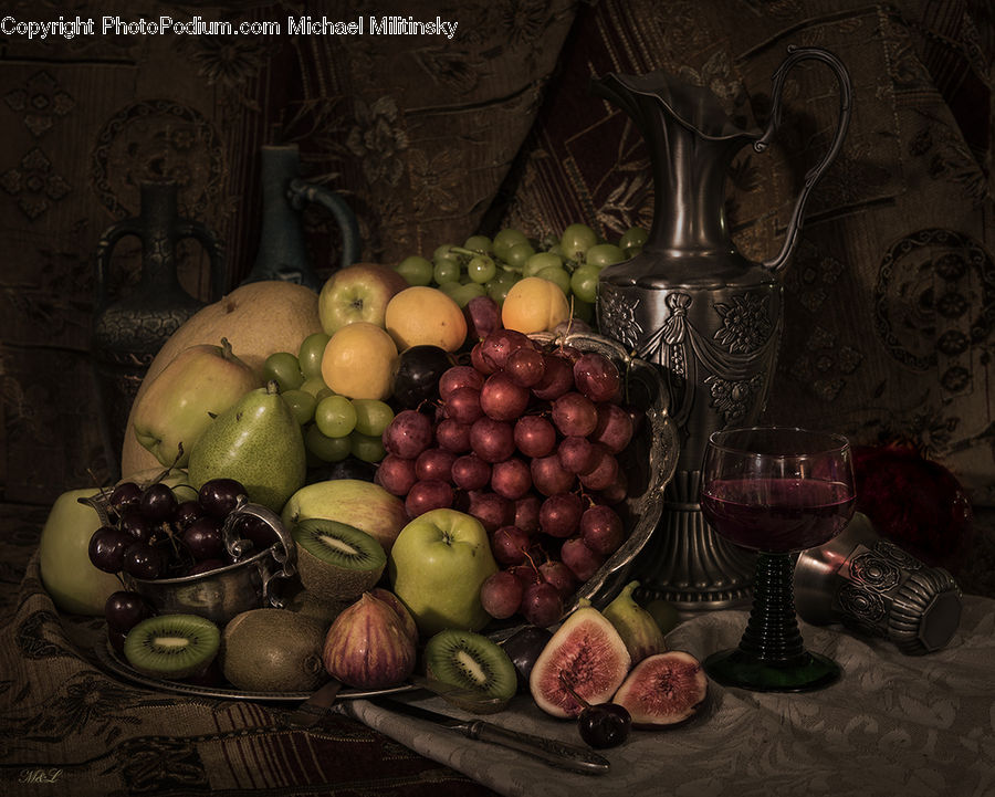 Fruit, Grapes, Plum, Glass, Goblet, Bowl, Food