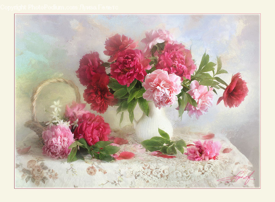 Blossom, Flower, Peony, Plant, Carnation, Art, Painting