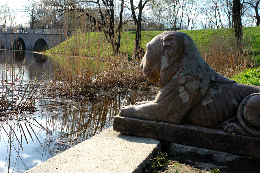 Park Bench, Art, Sculpture, Statue, Gargoyle, Fountain, Water