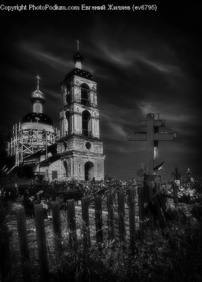 Architecture, Tower, Night, Outdoors, Cathedral, Church, Worship