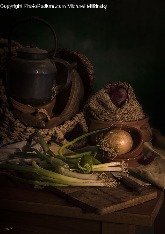 Garlic, Plant, Pot, Pottery, Teapot, Basket, Flower