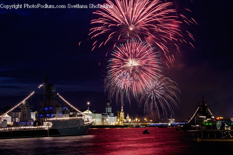 Fireworks, Night, Bar Counter, Pub, Cruise Ship, Ferry, Freighter